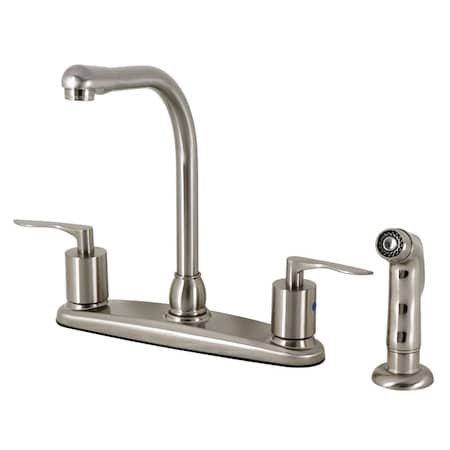Kingston Brass Centerset Kitchen Faucet with Plastic Sprayer, Brushed Nickel FB758SVLSP